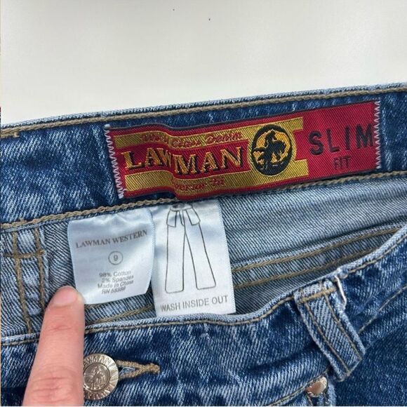 Lawman Vintage 90s Western Slim Fit Boot Cut Star Rhinestone Medium Wash Jeans 9 - Picture 8 of 13